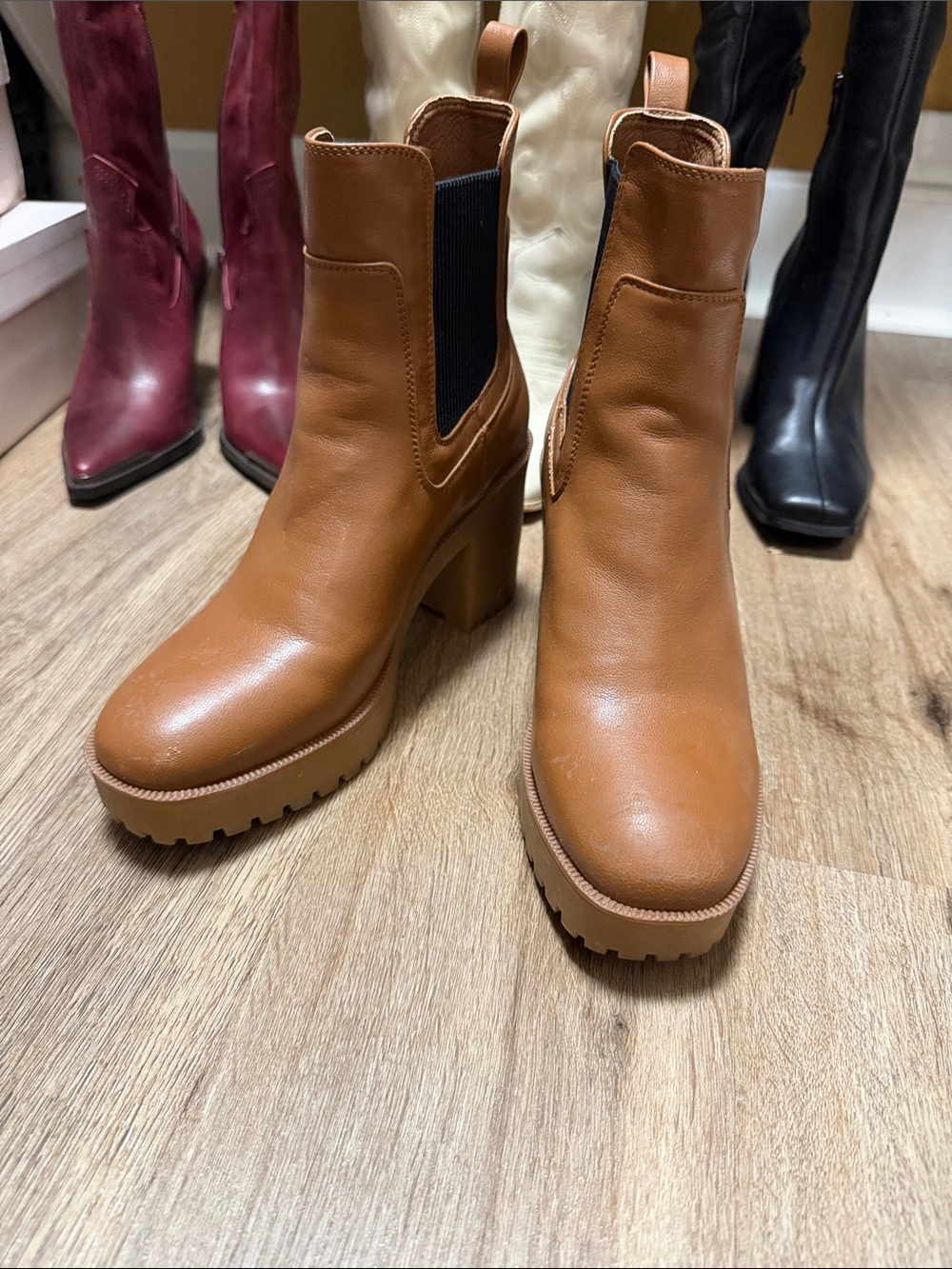 Chinese Laundry Cognac Platform Chelsea Heeled Boots